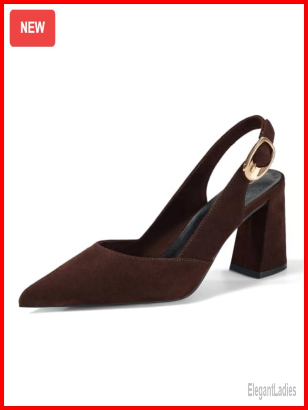 Genuine Suede Pointed Toe Slingback Block Heel Pumps